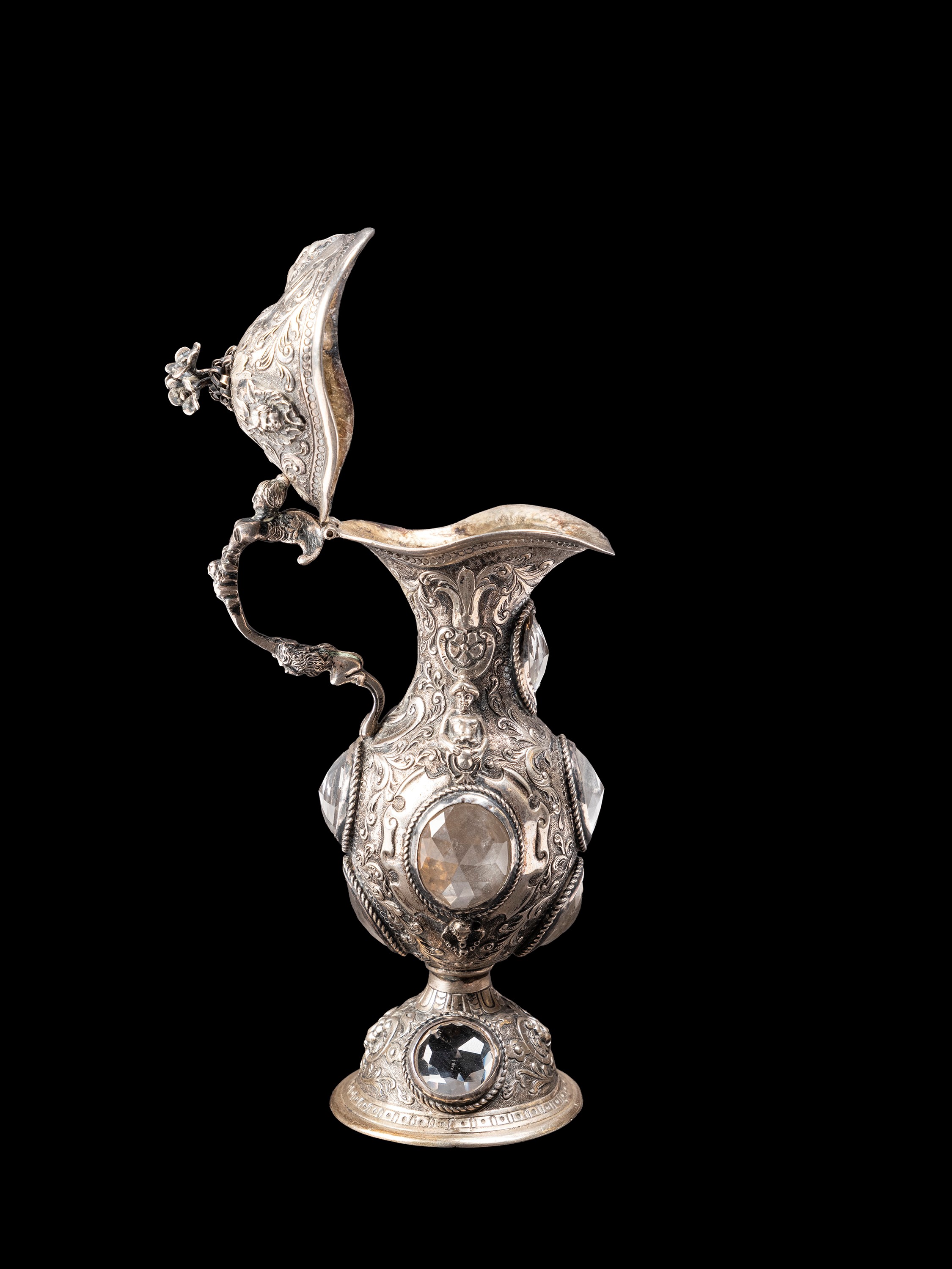 OLIERA CON PIATTINO IN ARGENTO E CRISTALLI