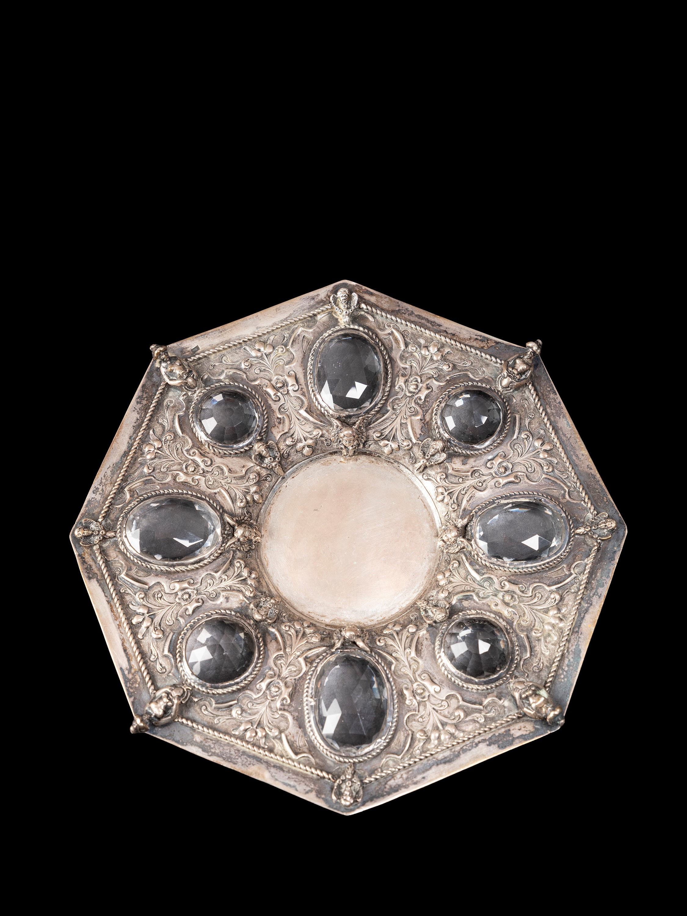 OLIERA CON PIATTINO IN ARGENTO E CRISTALLI