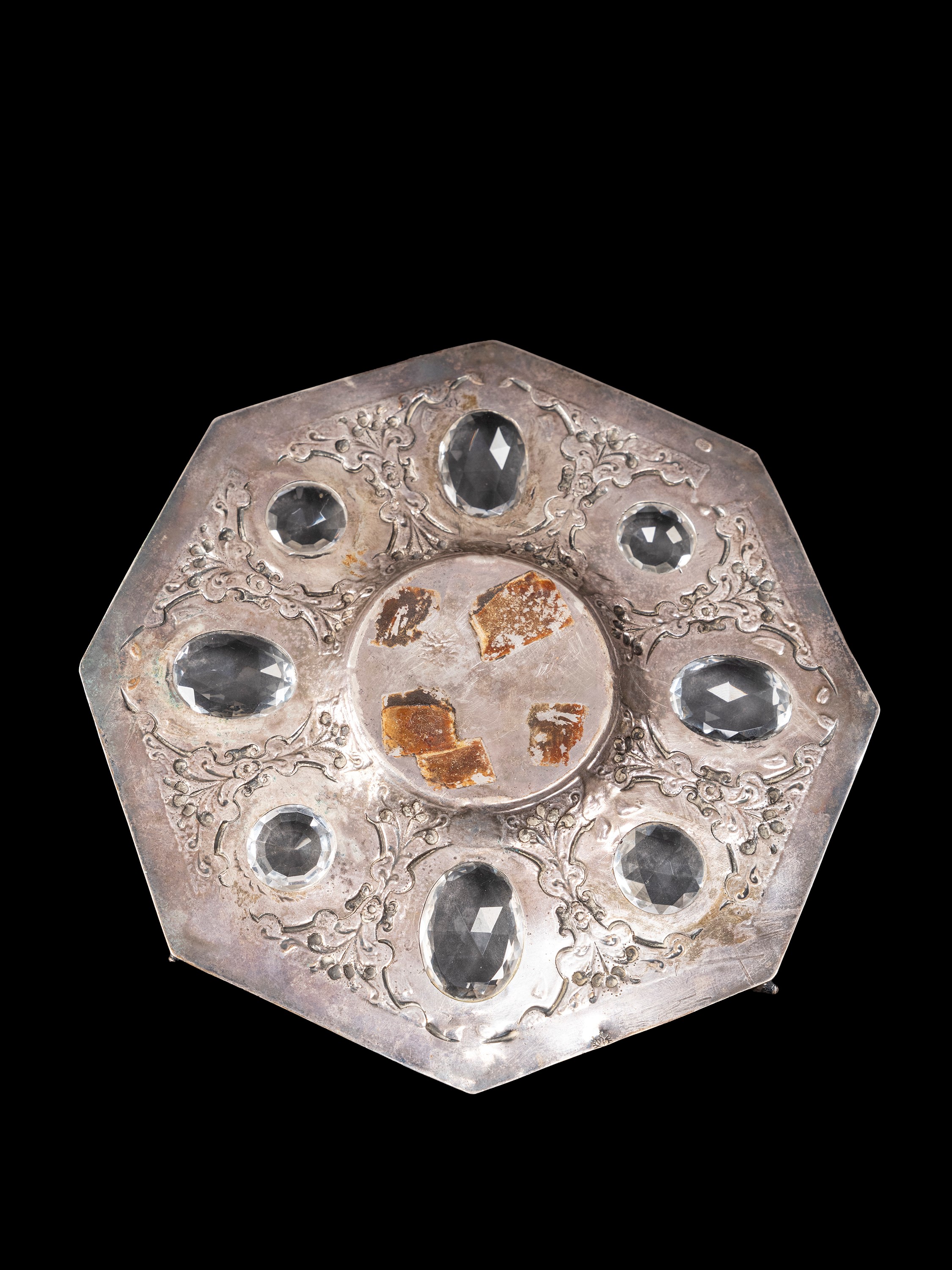 OLIERA CON PIATTINO IN ARGENTO E CRISTALLI