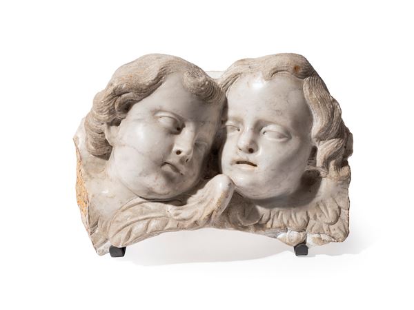 COPPIA DI PUTTI I IN MARMO BIANCO