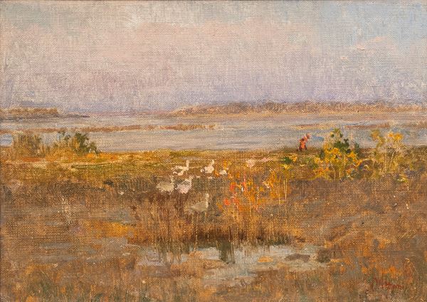 Carlo Vittori - PAESAGGIO LACUSTRE CON UCCELLI 