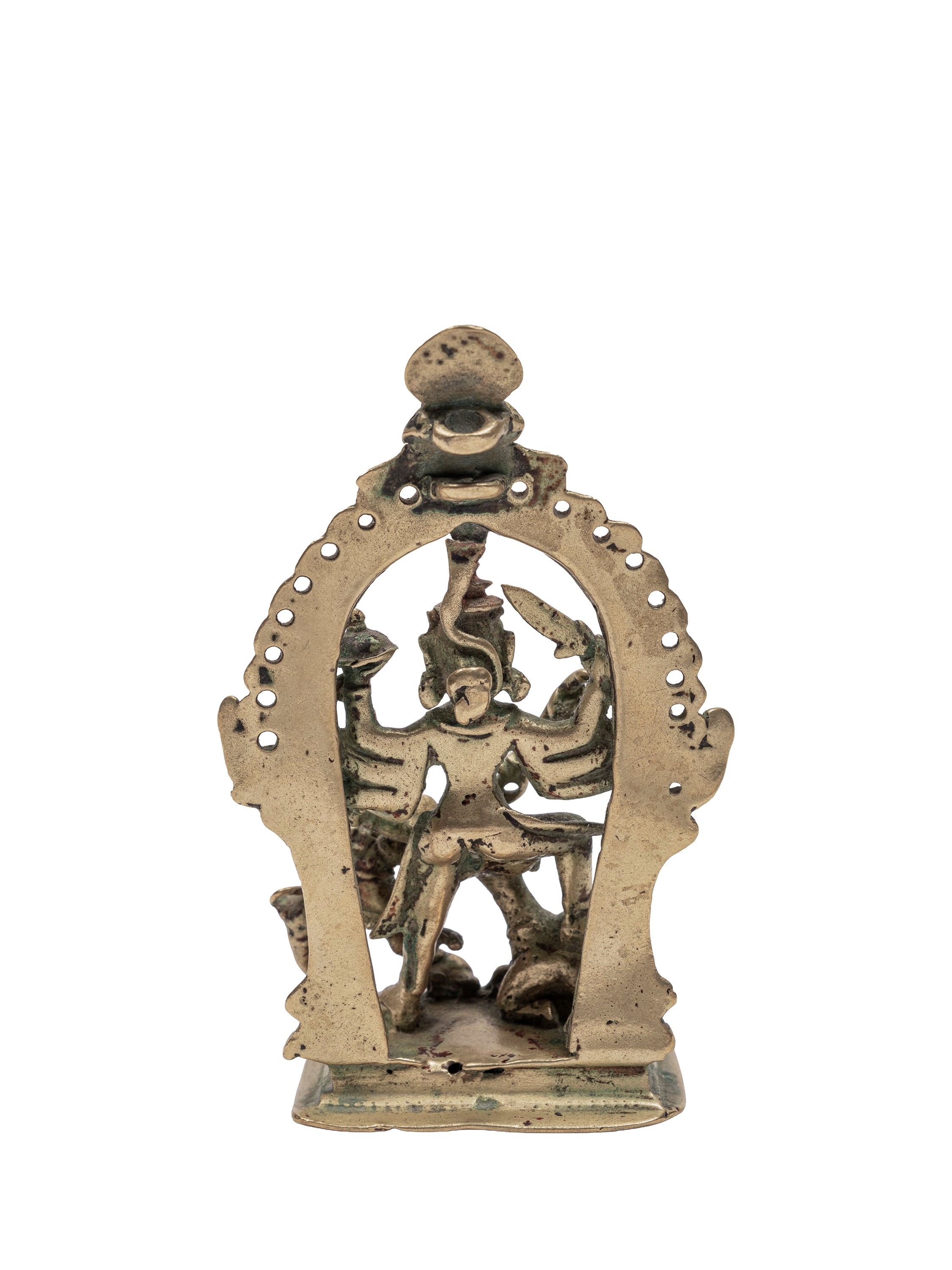 India, XVIII secolo, Altare con Durga Mahishasuramardini in lega di bronzo