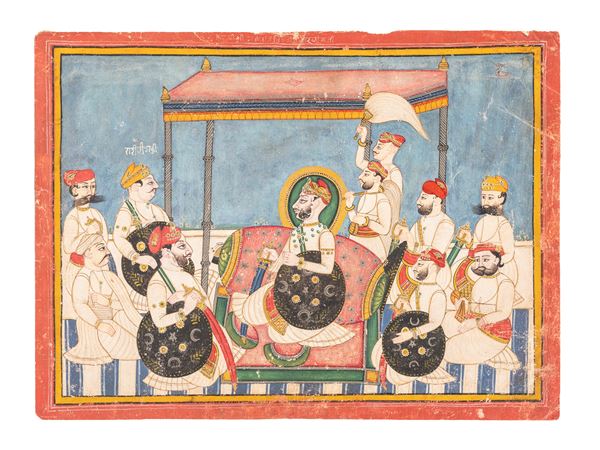 A MINIATURE DEPICTING A DURBAR WITH JAWAN SINGH OF MEWAR