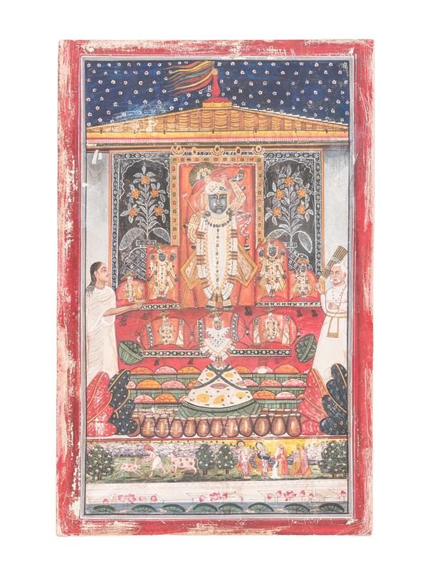 A MINIATURE DEPICTING SHREENATHJI IN THE TEMPLE OF NATHDWARA