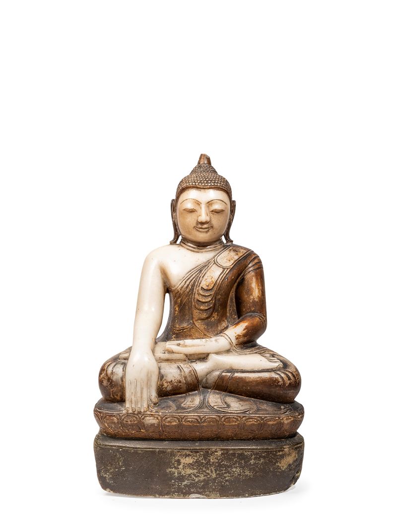 Buddha Sakyamuni, figura in alabastro, Birmania, XIX secolo