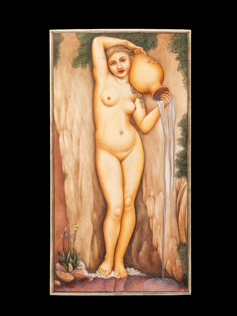 Miniatura, “La Source”, tempera su lamina d’avorio, India, XIX secolo