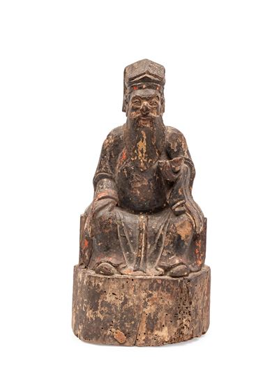 Scultura in legno policromo, Dignatario seduto, Cina, dinastia Qing, XVIII secolo