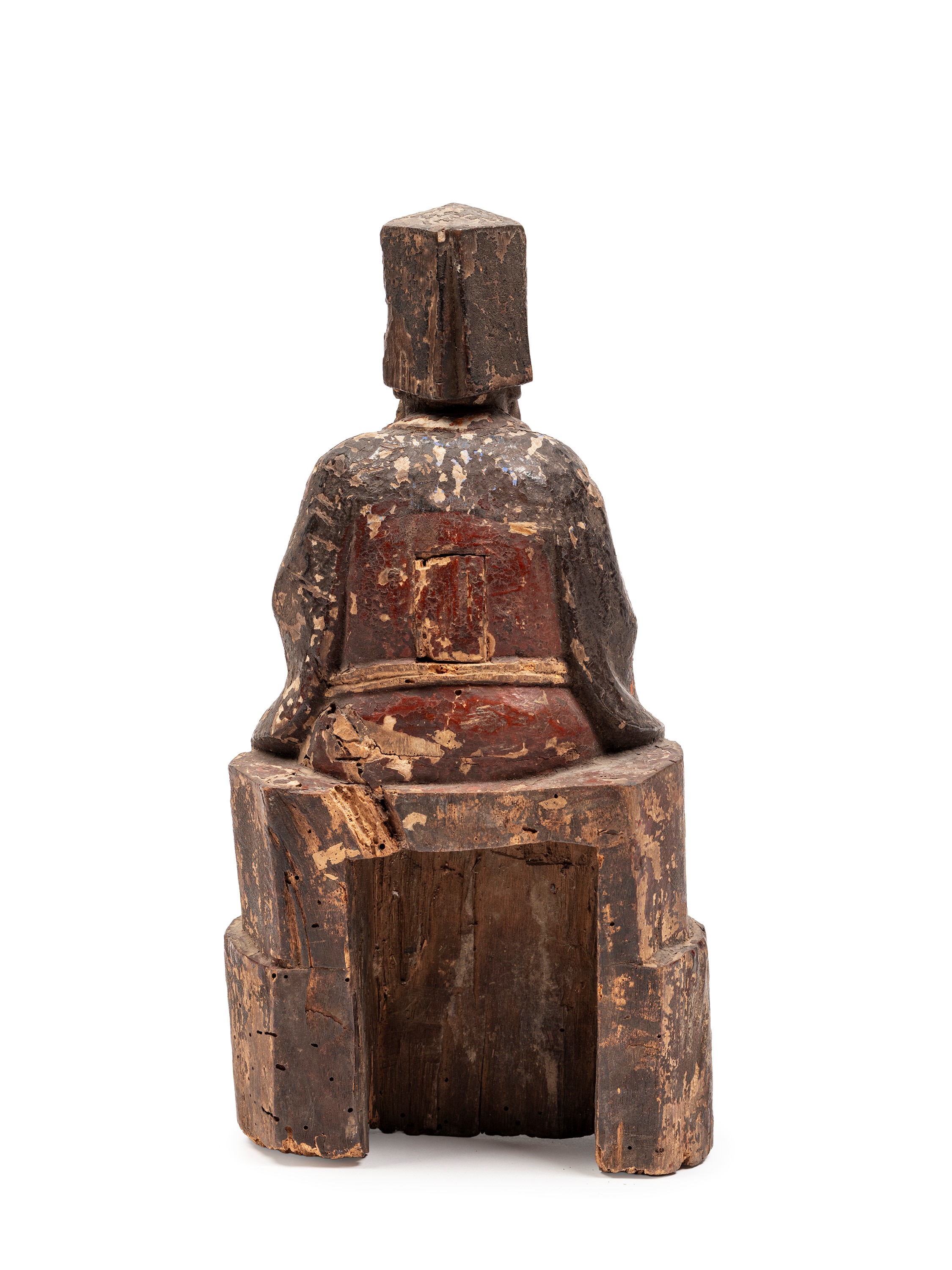 Scultura in legno policromo, Dignatario seduto, Cina, dinastia Qing, XVIII secolo