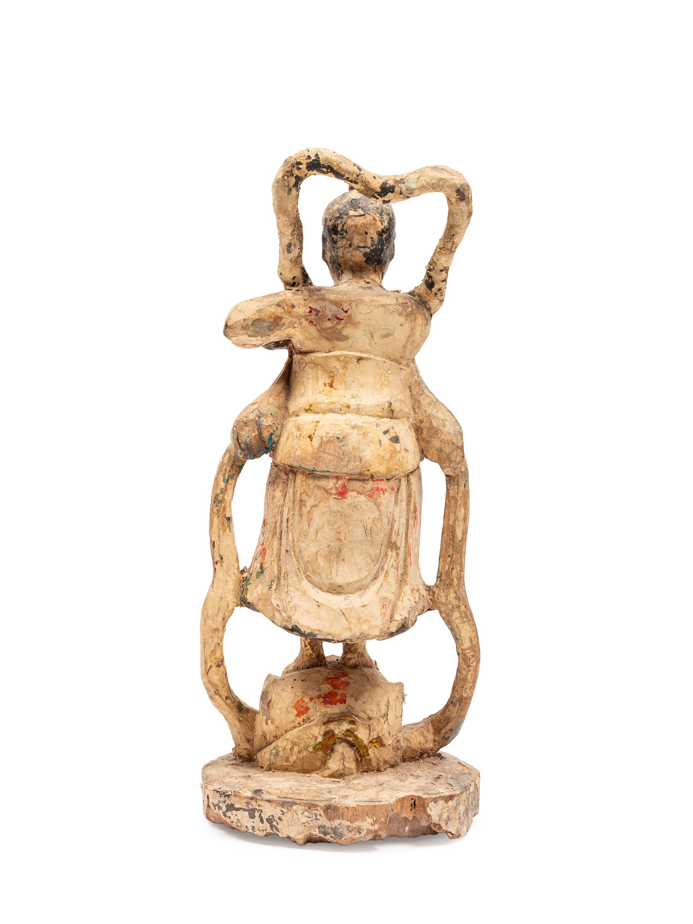 Scultura in legno policromo, raffigurazione di divinità, Cina, dinastia Qing (XVII secolo)