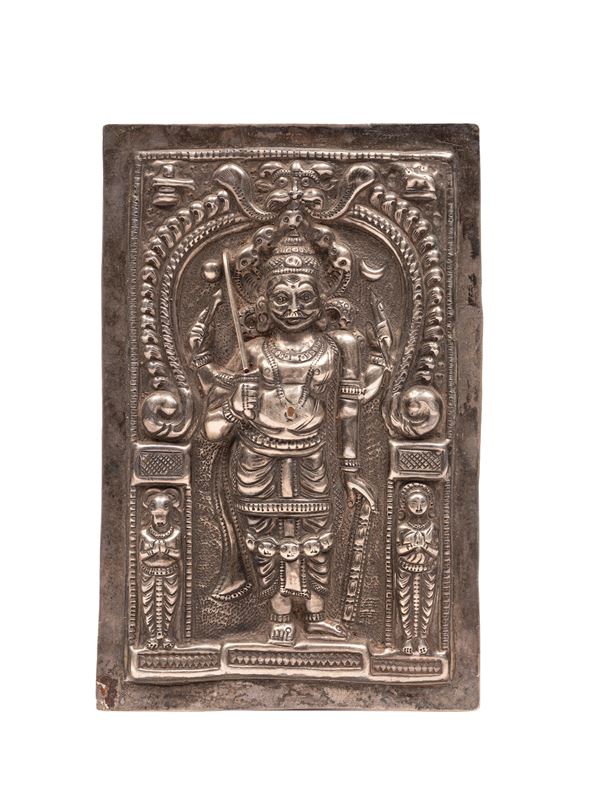 A SILVER VOTIVE PLAQUE DEPICTING VIRABHADRA