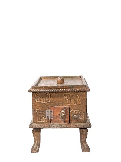 Elemosiniere per offerte templari, lamina di bronzo martellata a mano, India, XVIII / XIX secolo