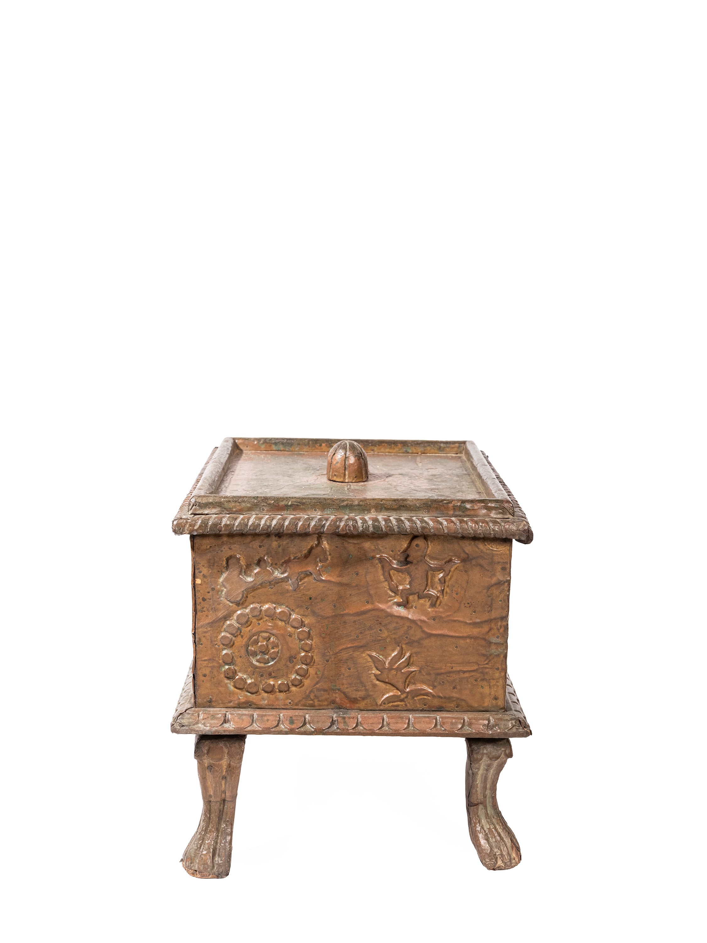 Elemosiniere per offerte templari, lamina di bronzo martellata a mano, India, XVIII / XIX secolo