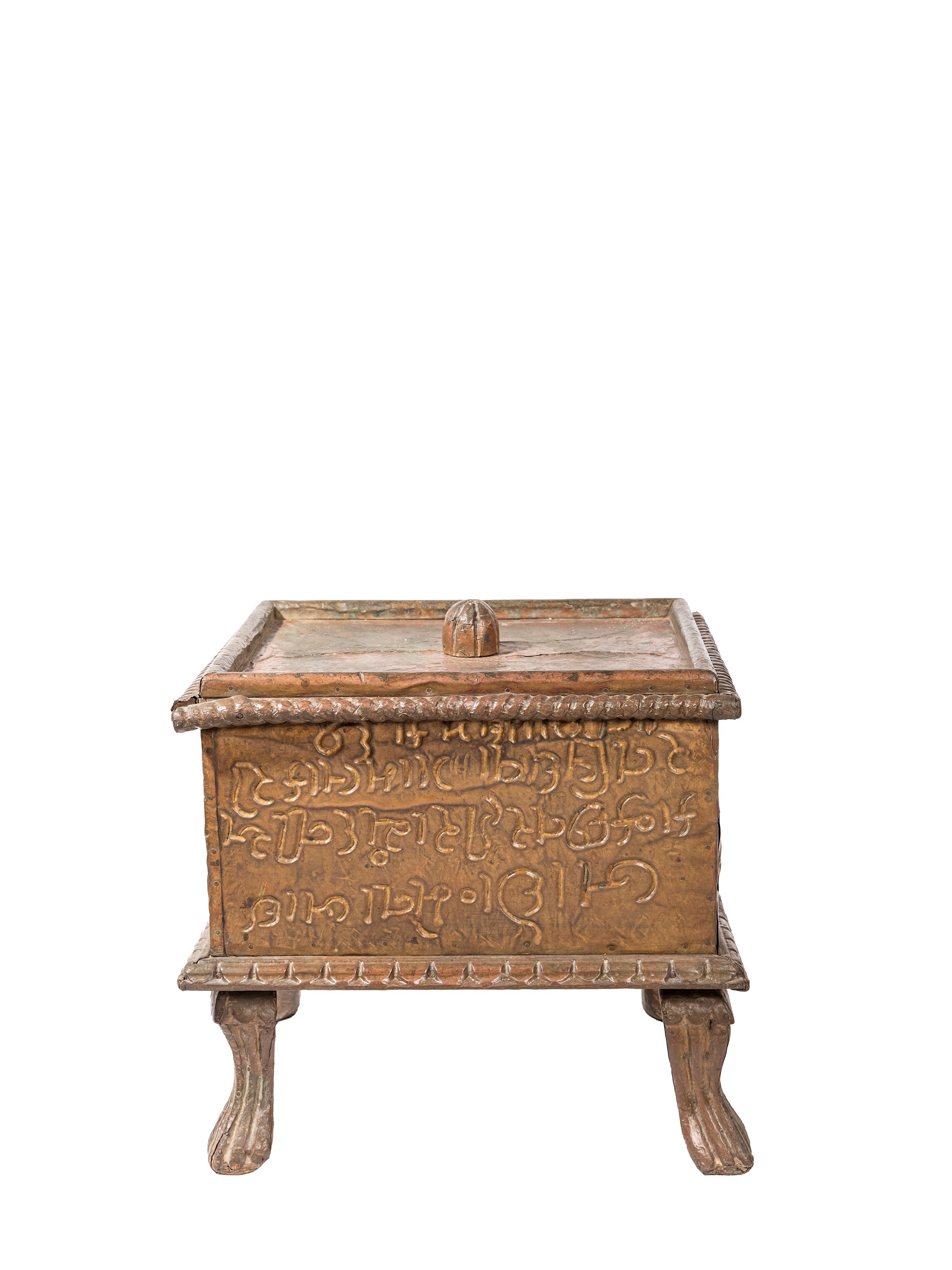 Elemosiniere per offerte templari, lamina di bronzo martellata a mano, India, XVIII / XIX secolo
