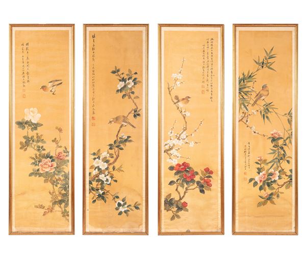 FOUR SCROLL PAINTINGS ON SILK