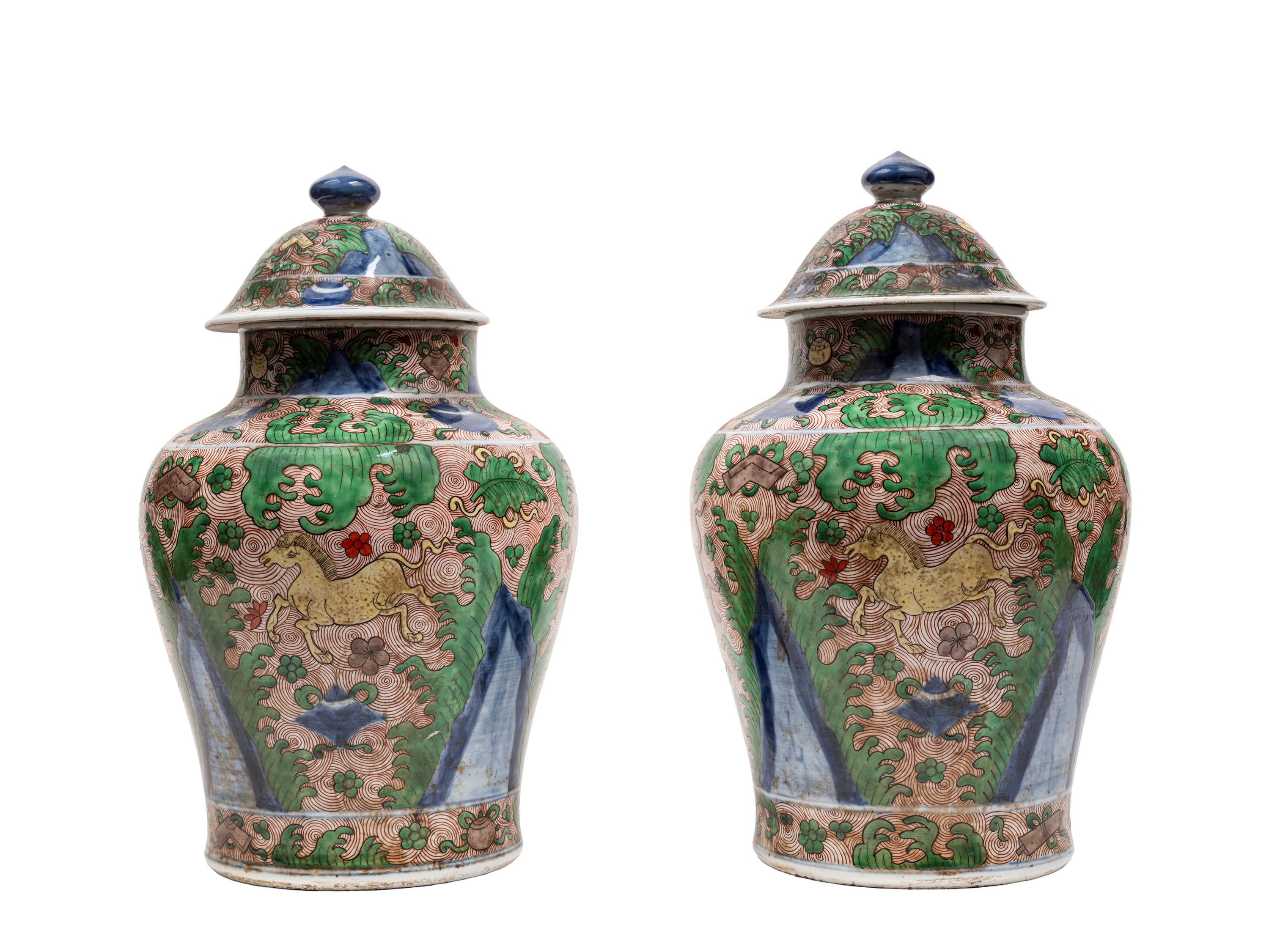 COPPIA DI POTICHE IN PORCELLANA WUCAI