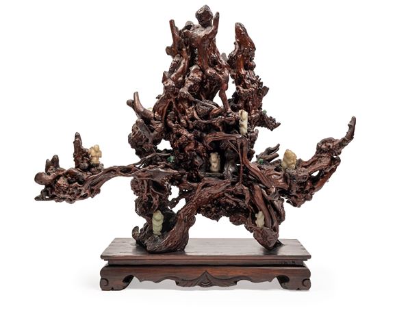 A WOODEN AND JADE LANDSCAPE