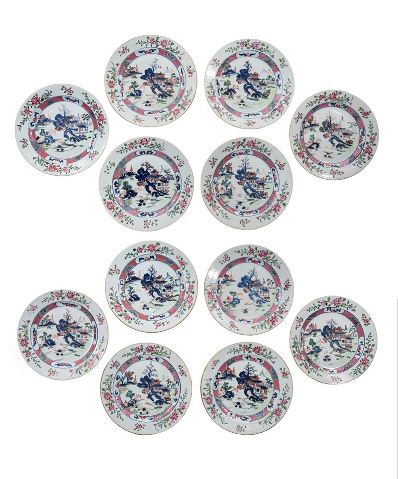 Set di dodici piatti, Porcellana della Cina, dinastia Qing, periodo Qianlong (1735-1796)