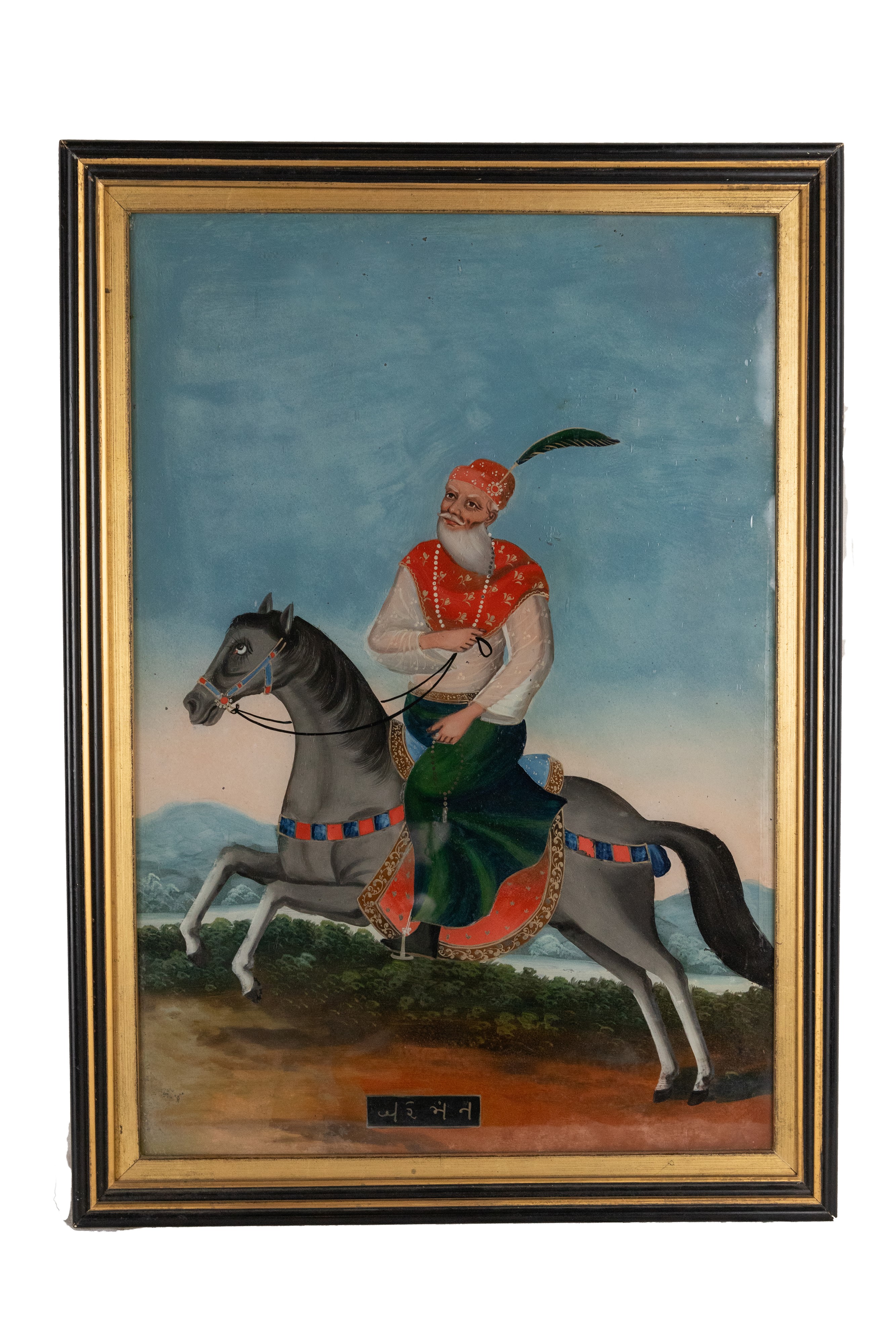 Dipinti su vetro raffiguranti cavalieri, coppia, India, XIX/XX secolo
