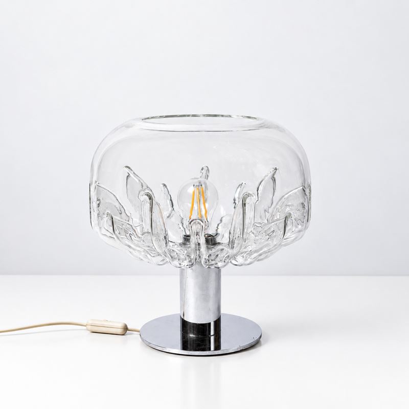 Toni Zuccheri - Lampada da tavolo Zinia in vetro di Murano e metallo cromato