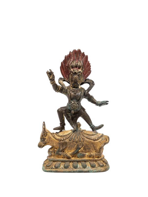 FIGURA DI YAMA DHARMARAJA IN BRONZO DORATO