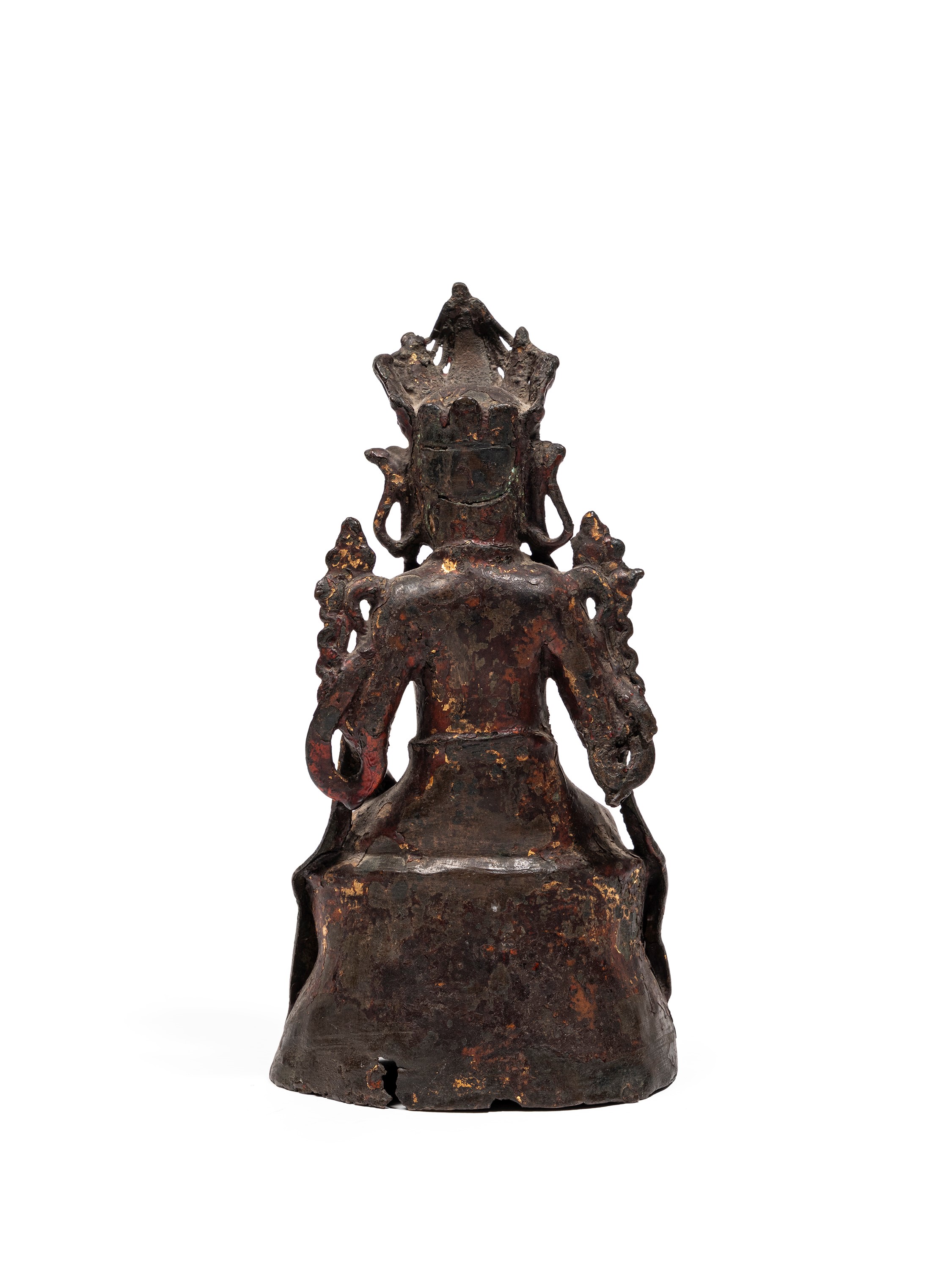Cina, dinastia Ming (1368-1644), Figura in bronzo dorato raffigurante Avalokitesvara seduto