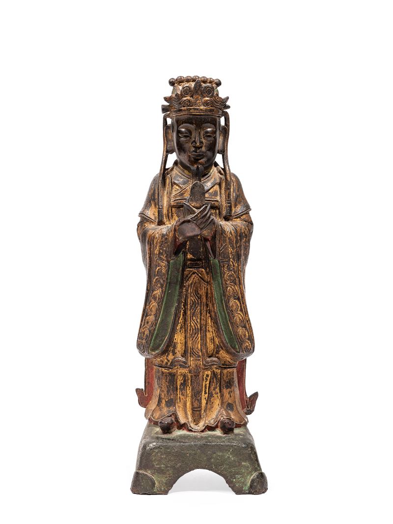 Cina (Dinastia Ming), Figura in bronzo dorato policromo
