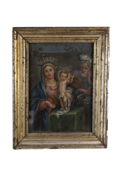 Scuola romana, Sacra Famiglia, olio su tela applicata su tavola (XVIII secolo)