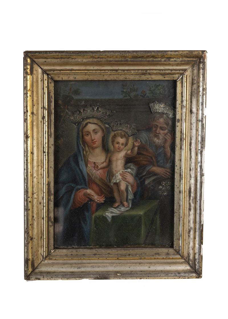 Scuola romana, Sacra Famiglia, olio su tela applicata su tavola (XVIII secolo)
