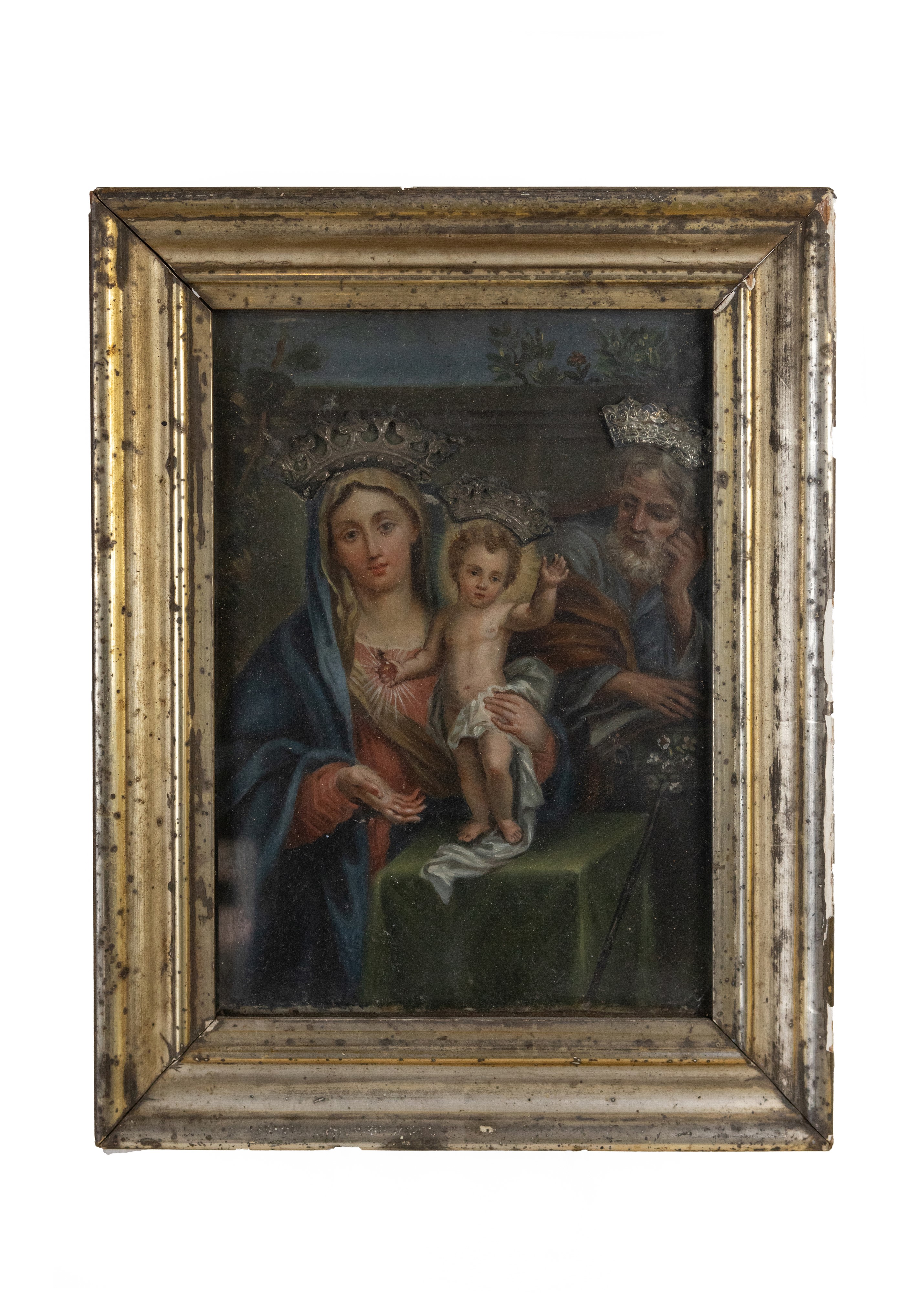 Scuola romana, Sacra Famiglia, olio su tela applicata su tavola (XVIII secolo)