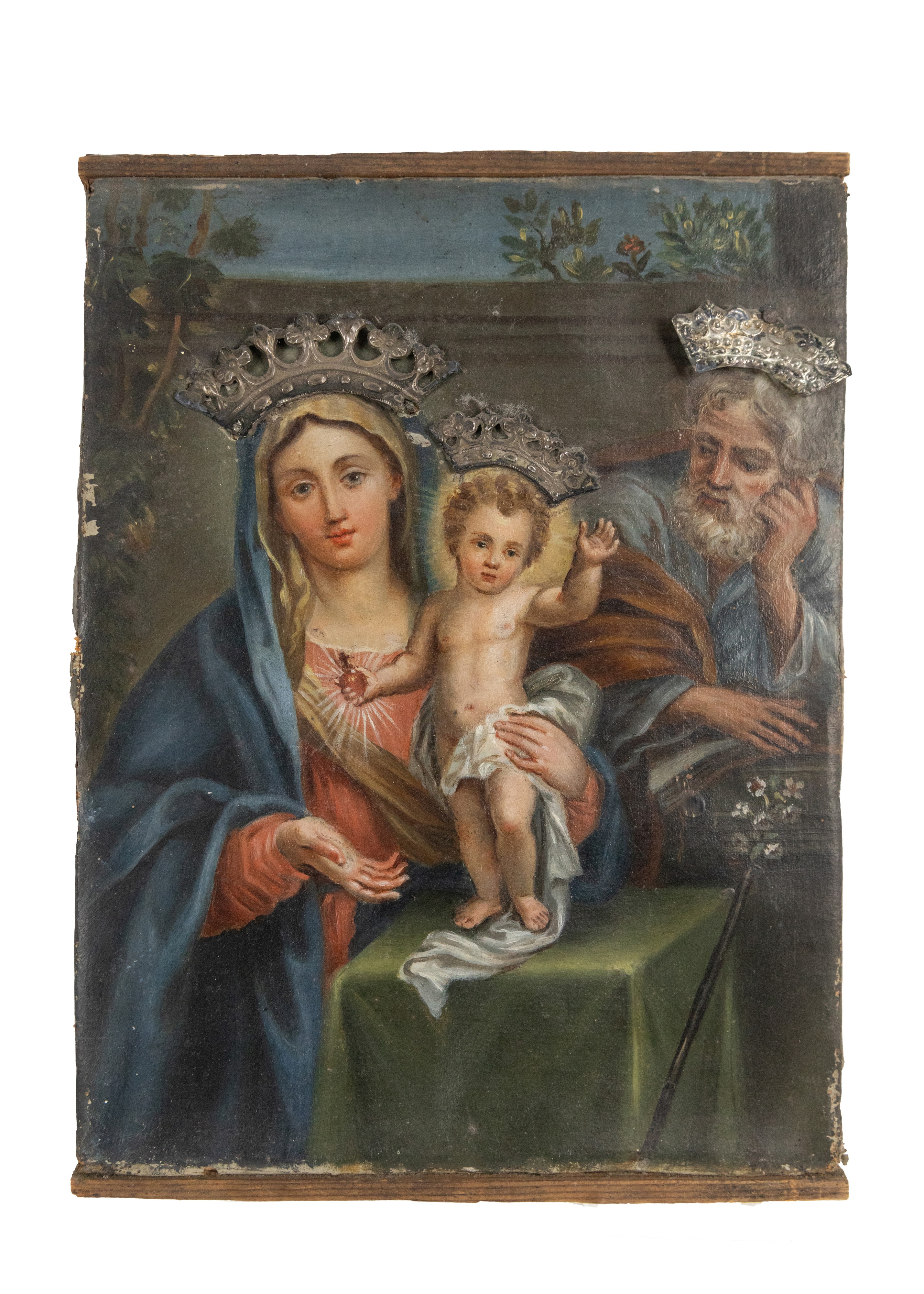 Scuola romana, Sacra Famiglia, olio su tela applicata su tavola (XVIII secolo)
