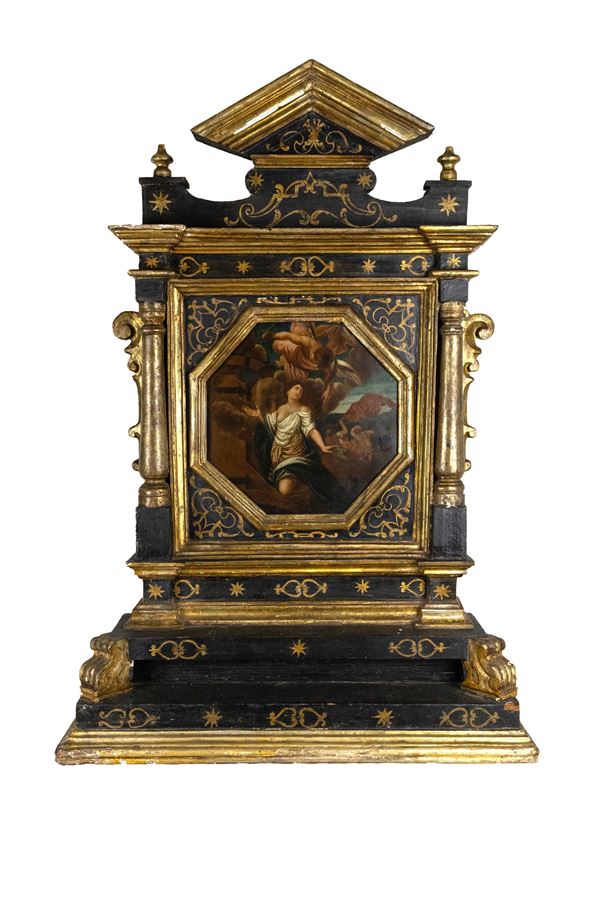 °ALTAROLO CON DIPINTO RAFFIGURANTE MARTIRIO DI SANTA CATERINA D'ALESSANDRIA