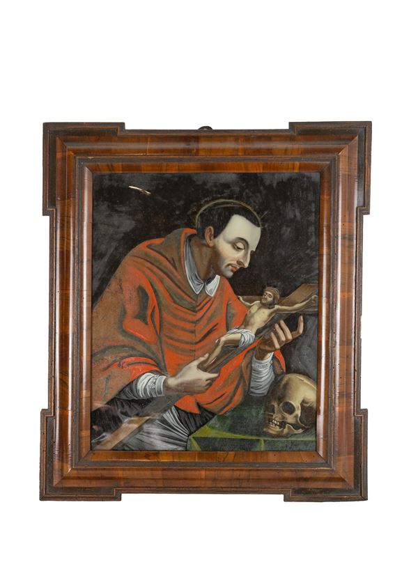 °DIPINTO SU VETRO RAFFIGURANTE CARLO BORROMEO