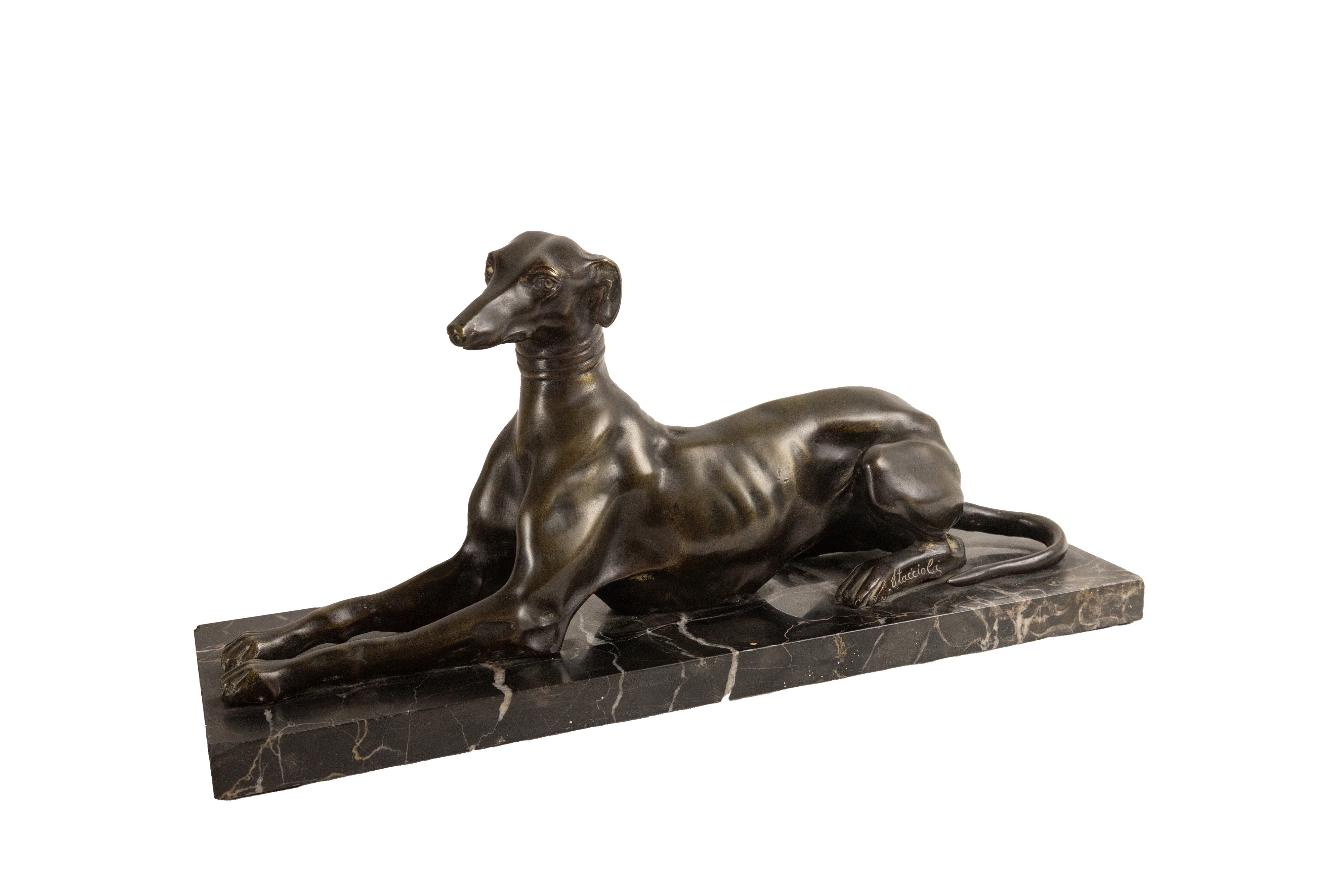 °SCULTURA IN BRONZO RAFFIGURANTE LEVRIERO SU BASE IN MARMO