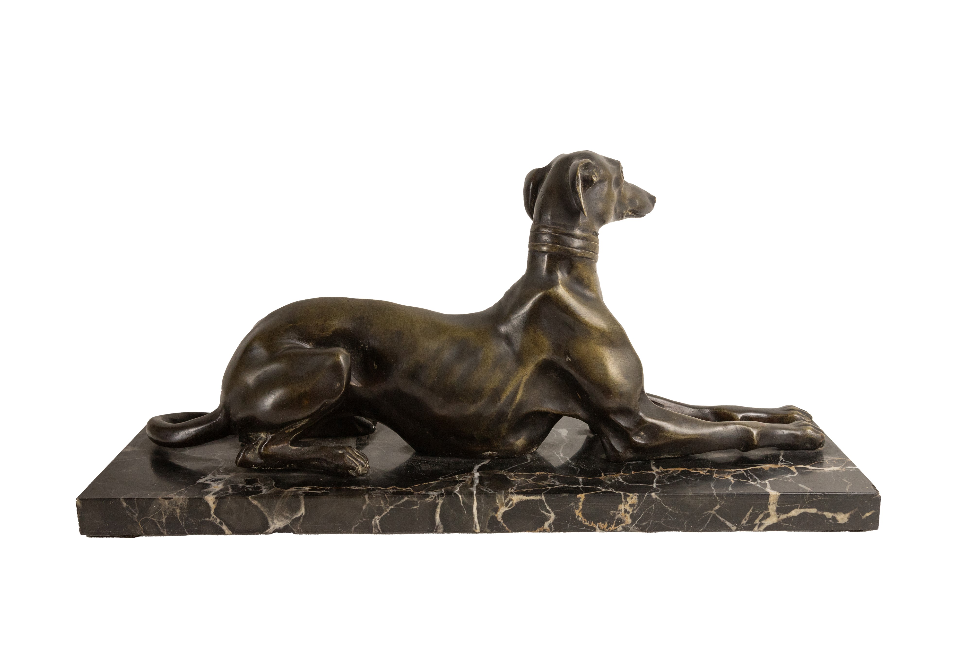 °SCULTURA IN BRONZO RAFFIGURANTE LEVRIERO SU BASE IN MARMO