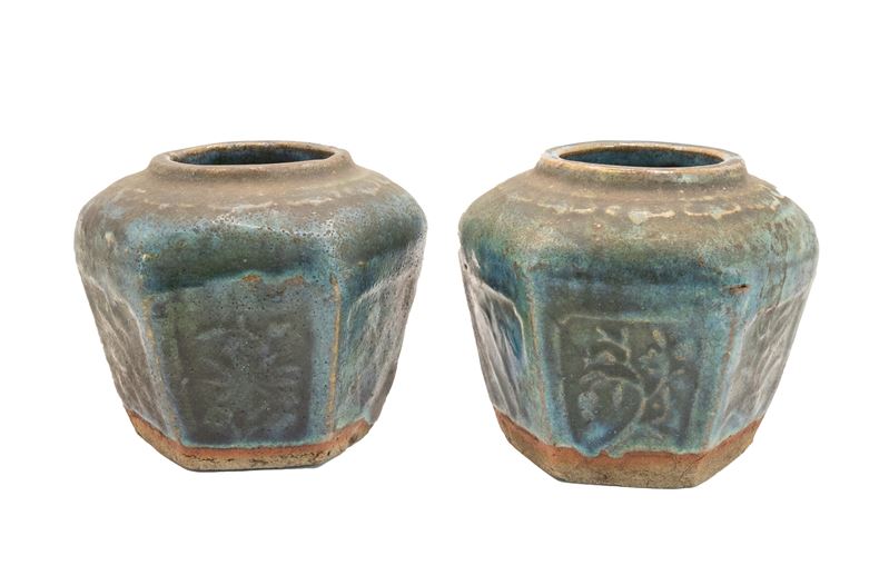 °COPPIA DI VASETTI IN TERRACOTTA INVETRIATA