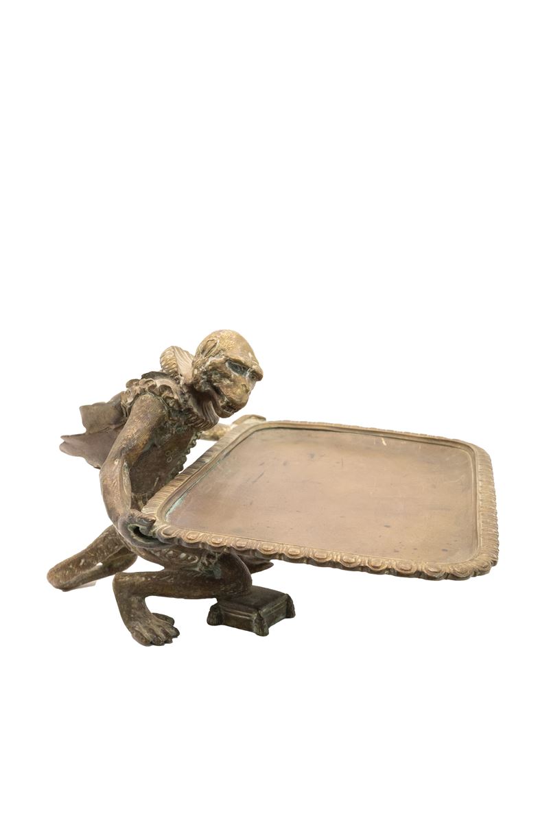 °PORTAOGGETTI IN BRONZO CON SCIMMIA PORTA VASSOIO