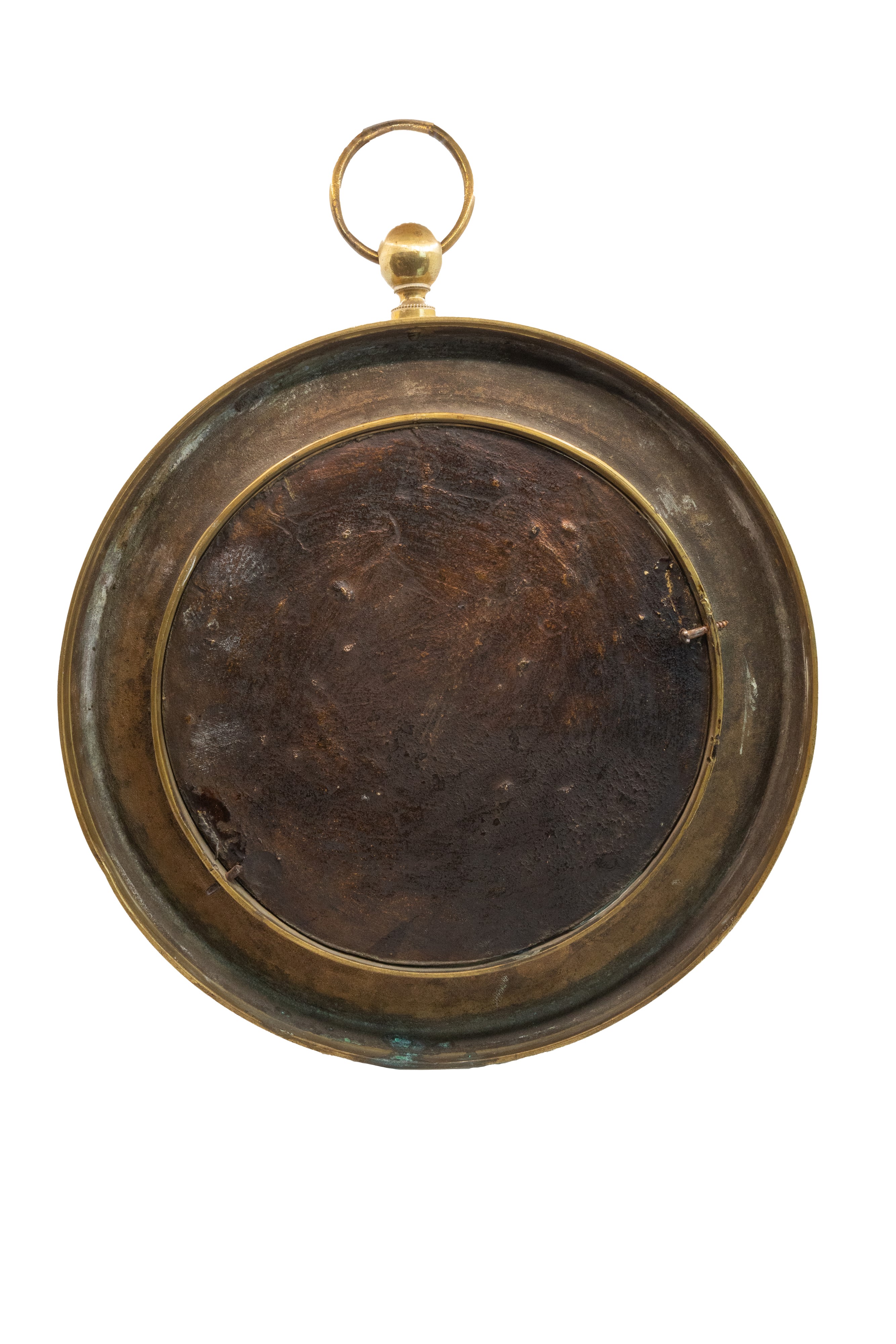 °PLACCA CIRCOLARE IN BRONZO DECORATA A BASSORILIEVO