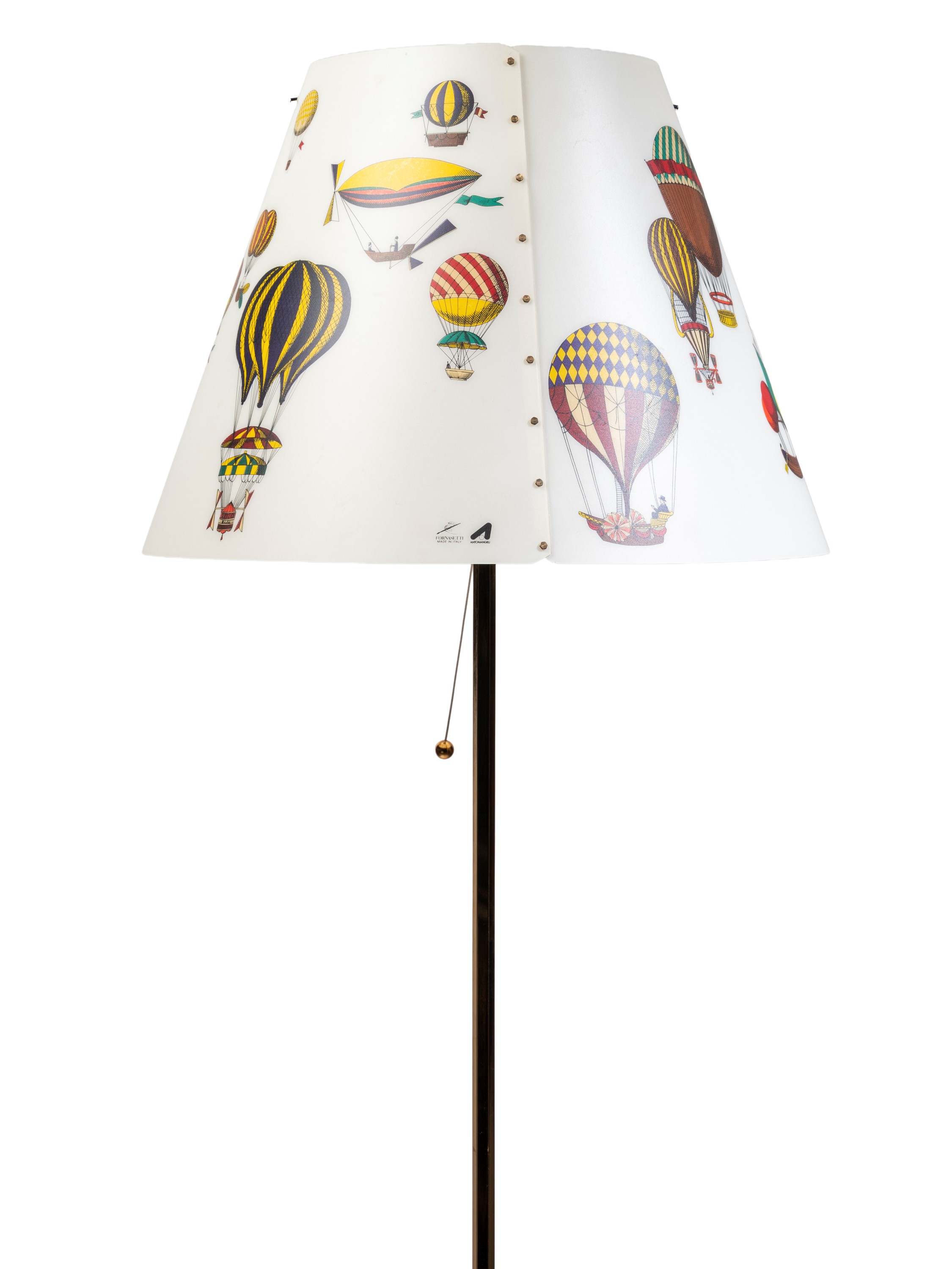 Fornasetti Milano - Fornasetti, Lampada da terra con paralume decorato “Mongolfiere”