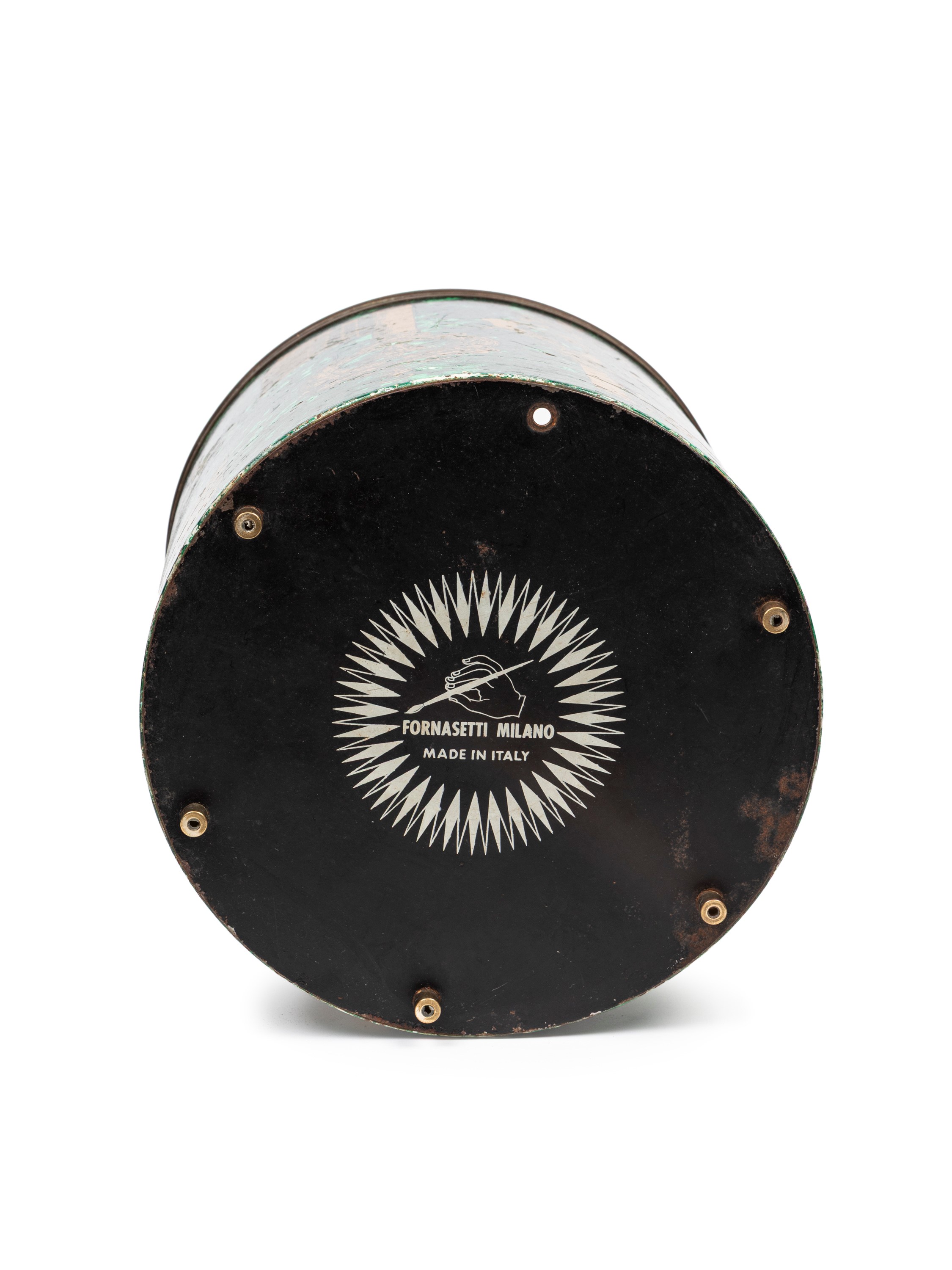 Piero Fornasetti - Gettacar te in metallo laccato effetto malachite con decoro “Chiavi” serigrafa...