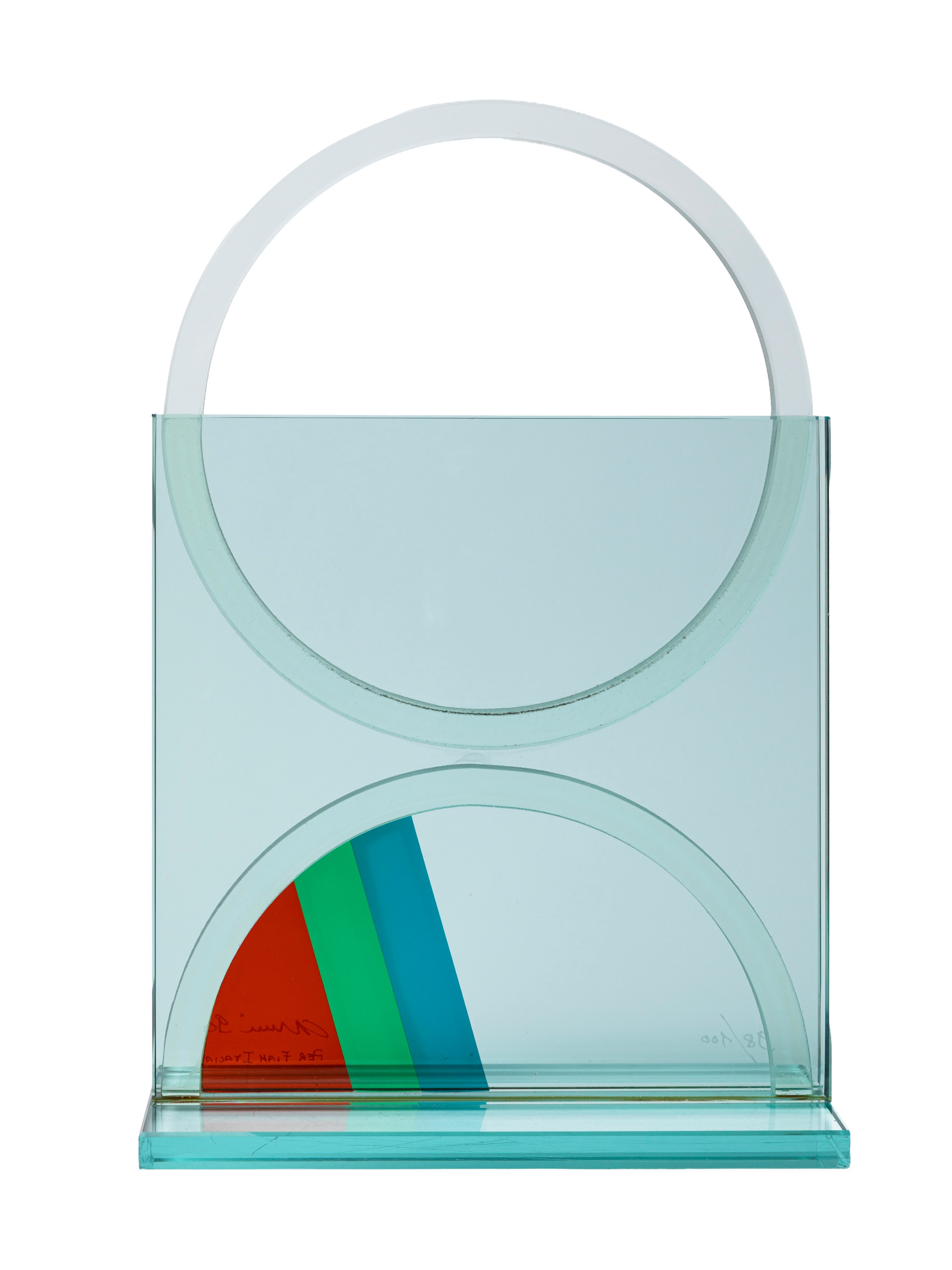 Eugenio Carmi - Scultura in elementi di vetro trasparente e colorato con intervento serigrafico