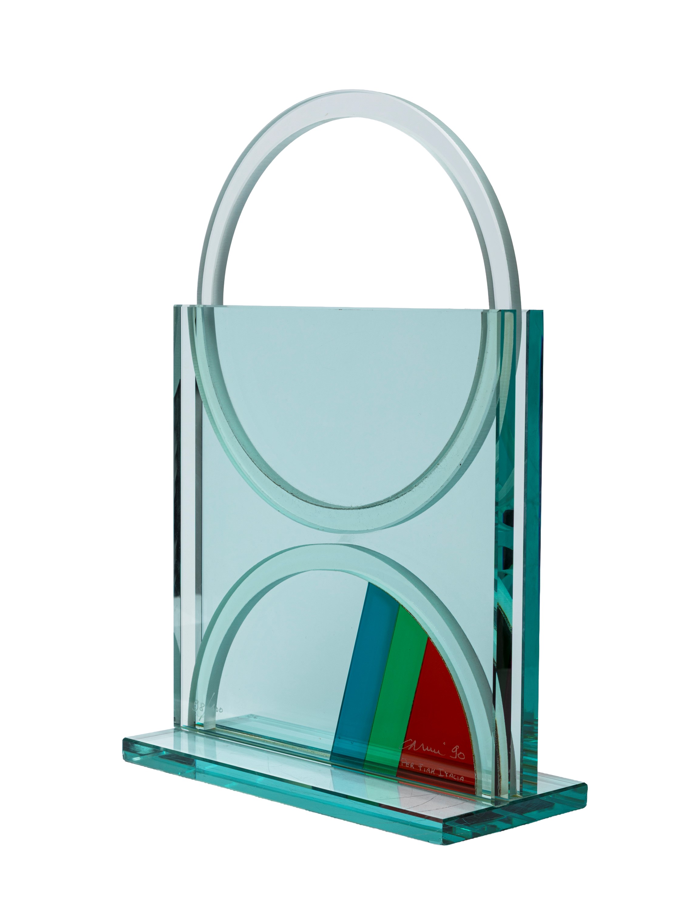 Eugenio Carmi - Scultura in elementi di vetro trasparente e colorato con intervento serigrafico