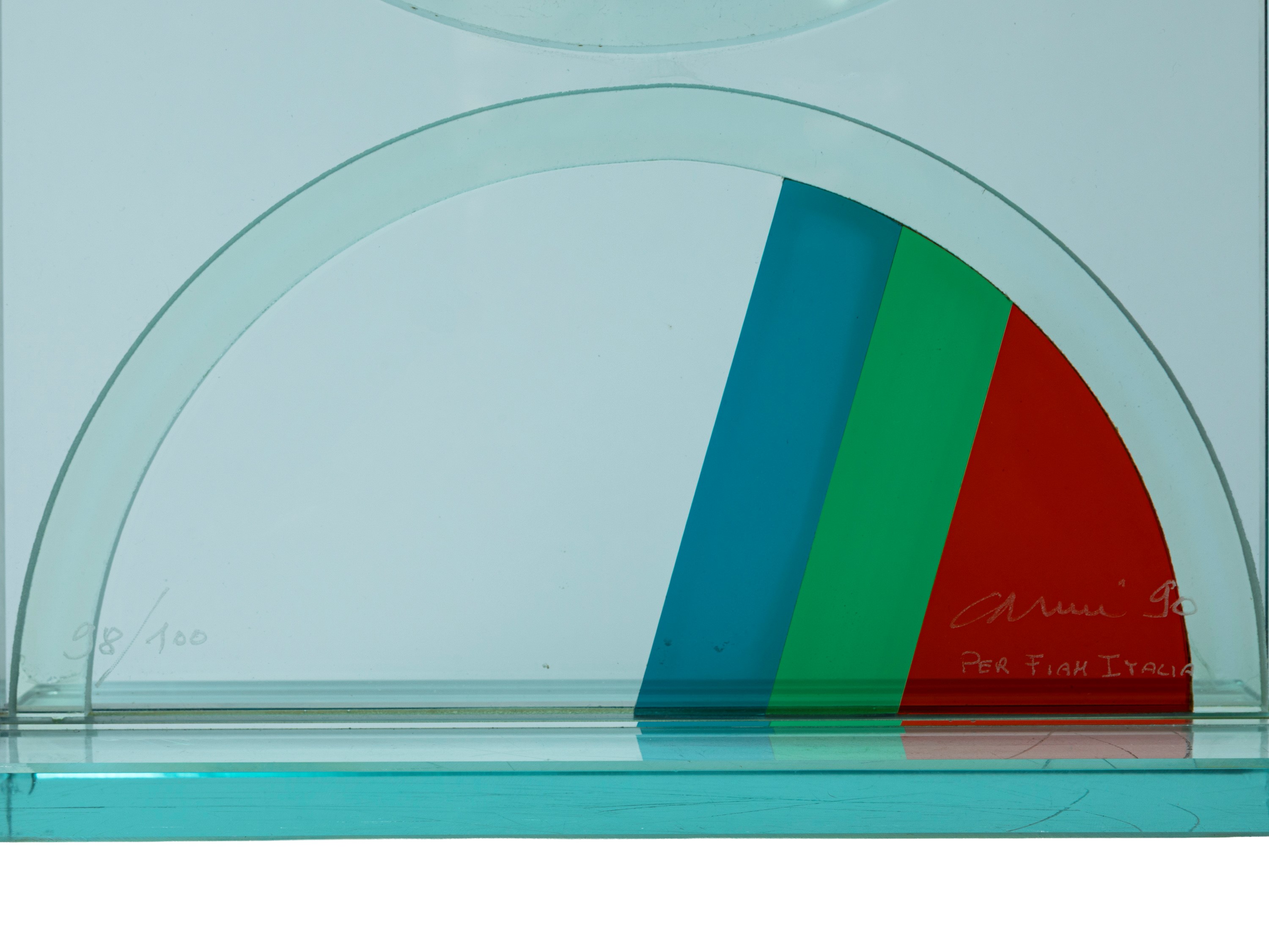 Eugenio Carmi - Scultura in elementi di vetro trasparente e colorato con intervento serigrafico