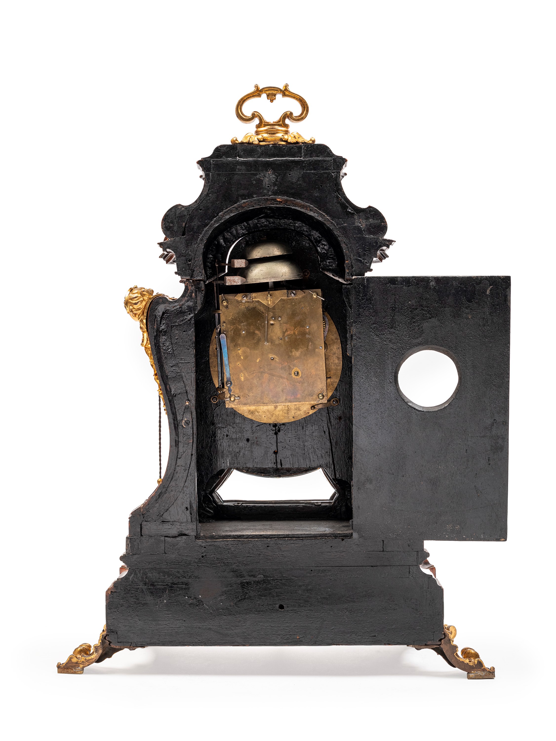 Pendola antica in legno, cassa in noce e palissandro con applicazioni in bronzo dorato al mercuri...