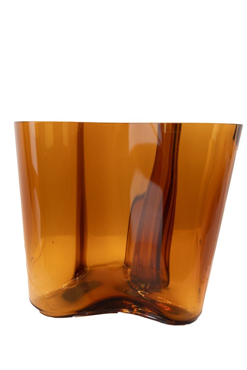 °VASO IN VETRO COLOR AMBRA DI FORMA POLILOBATA
