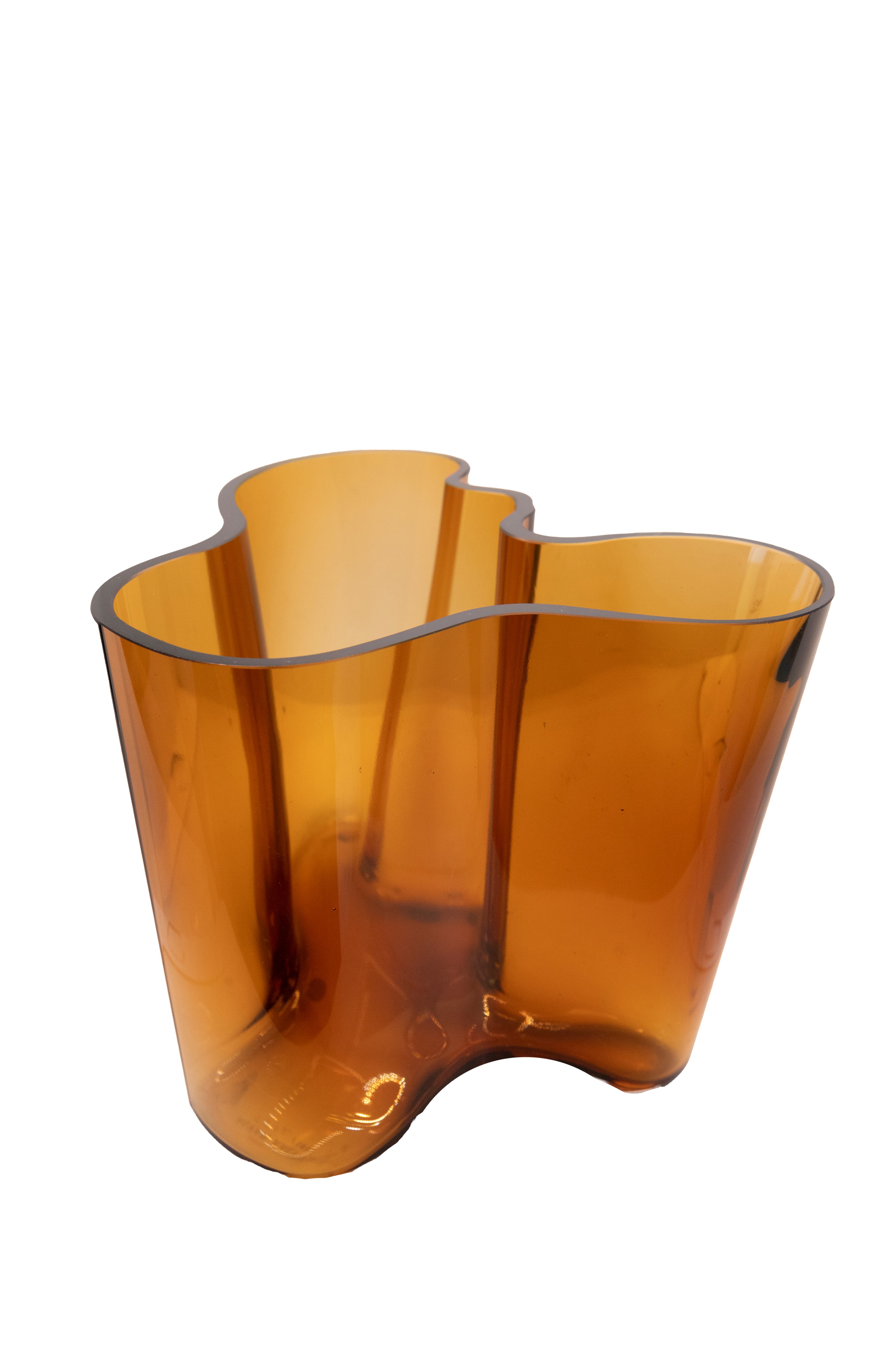°VASO IN VETRO COLOR AMBRA DI FORMA POLILOBATA