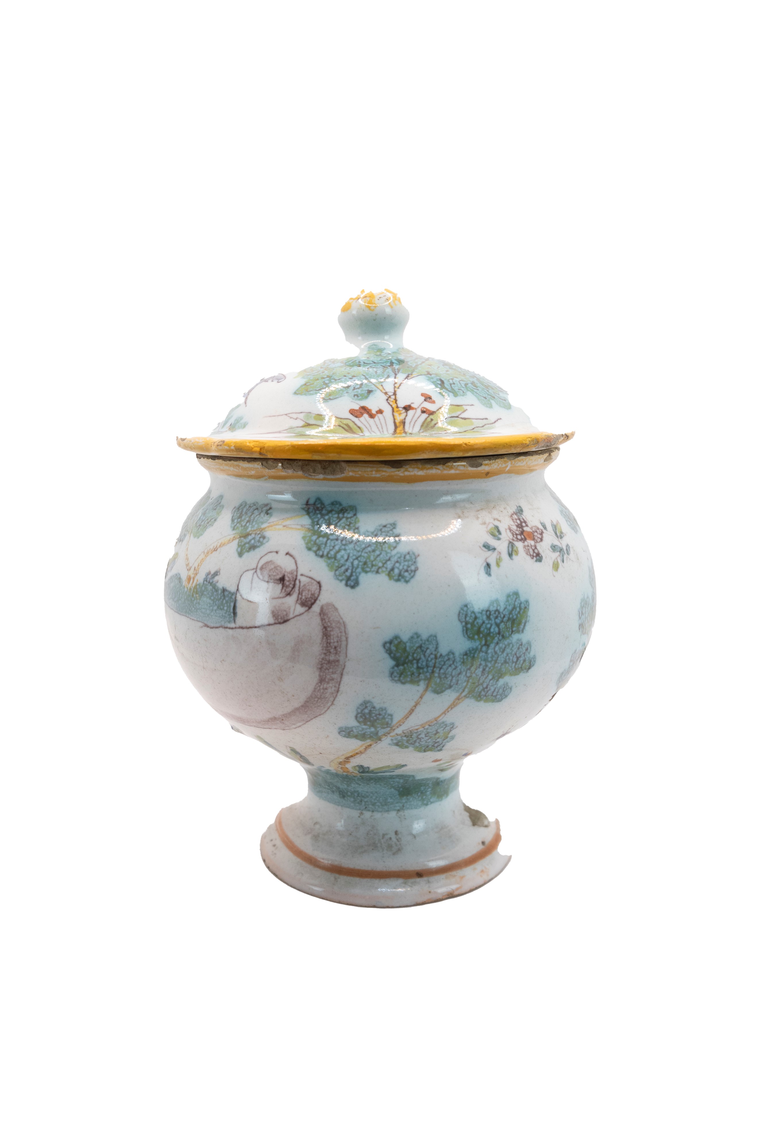 °VASO CON COPERCHIO IN MAIOLICA POLICROMA, FABBRICA FERNIANI