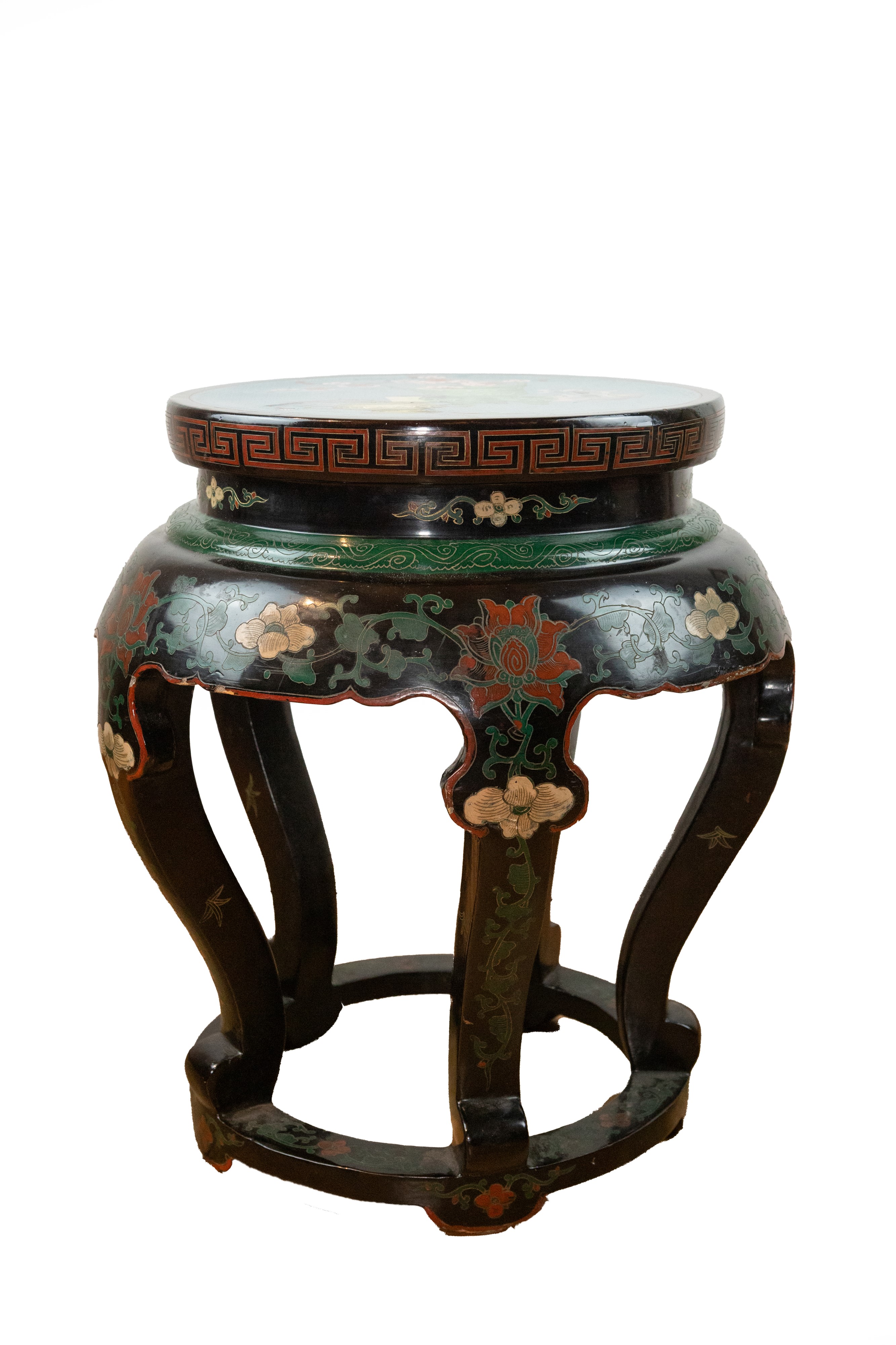 Sgabello, legno laccato con seduta in smalto cloisonné, Cina, XX secolo