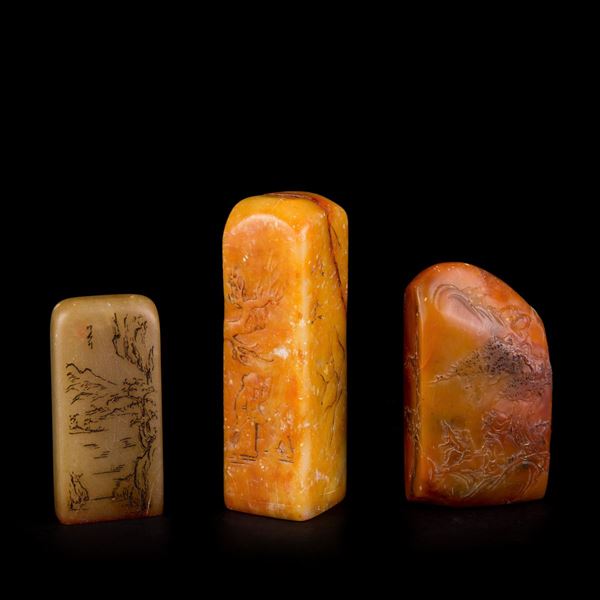 THREE SOAPSTONE SEALS