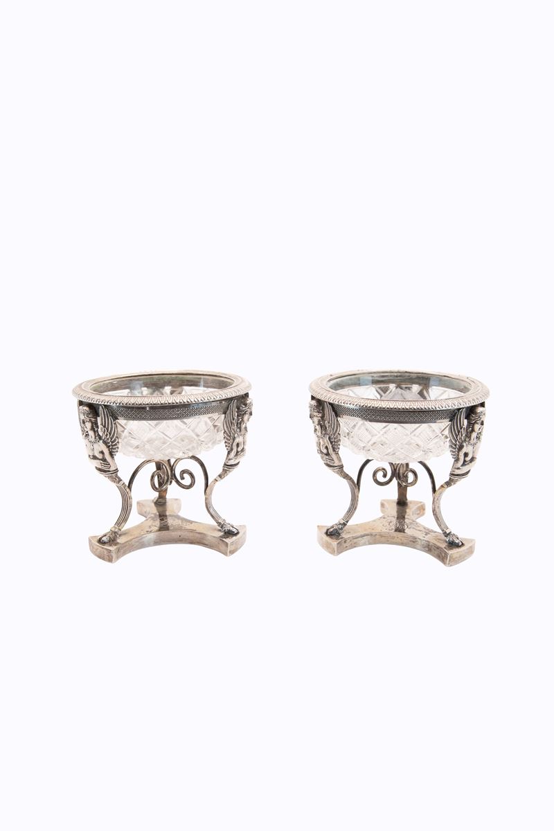 °COPPIA DI SALIERE IN ARGENTO E CRISTALLO