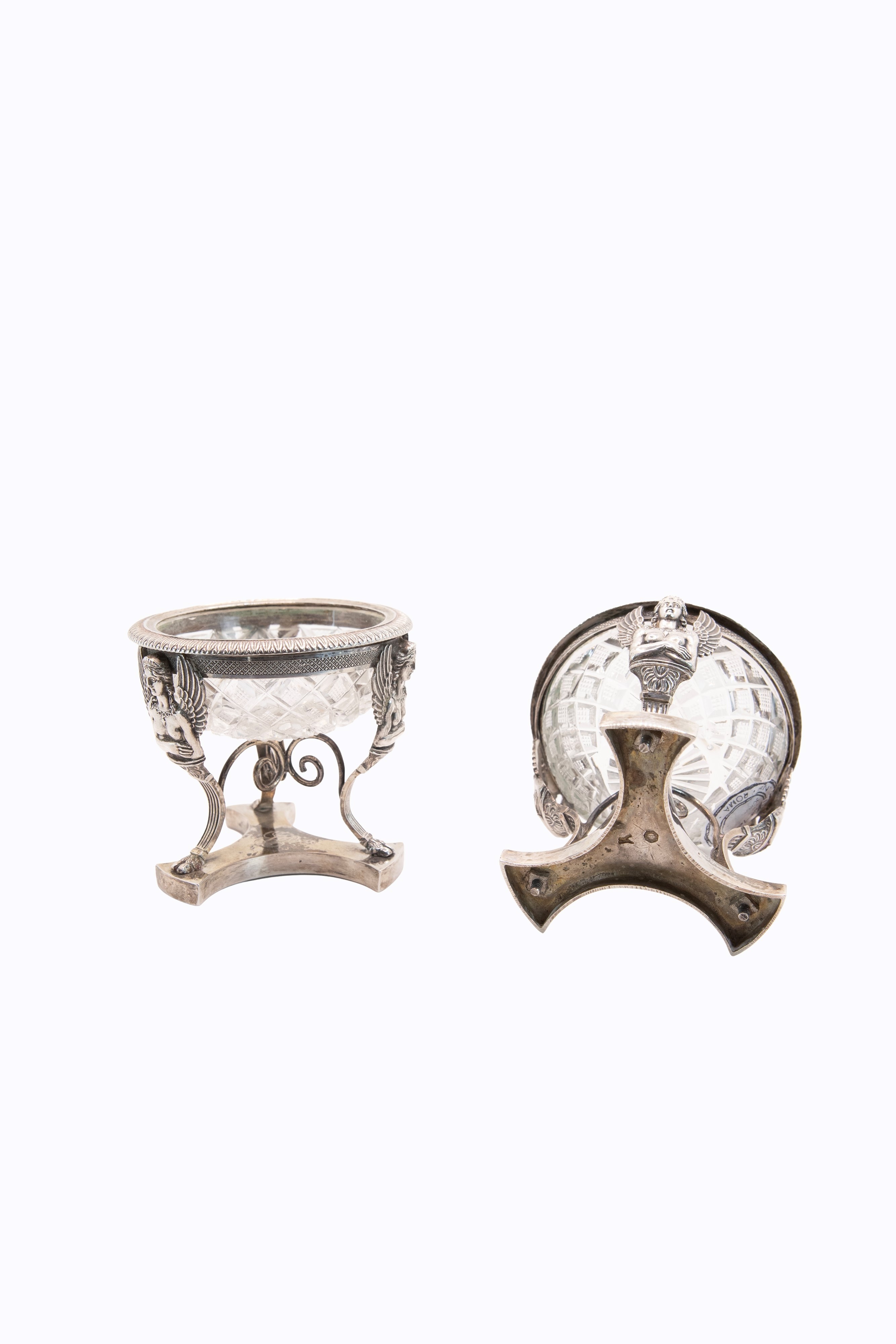 °COPPIA DI SALIERE IN ARGENTO E CRISTALLO
